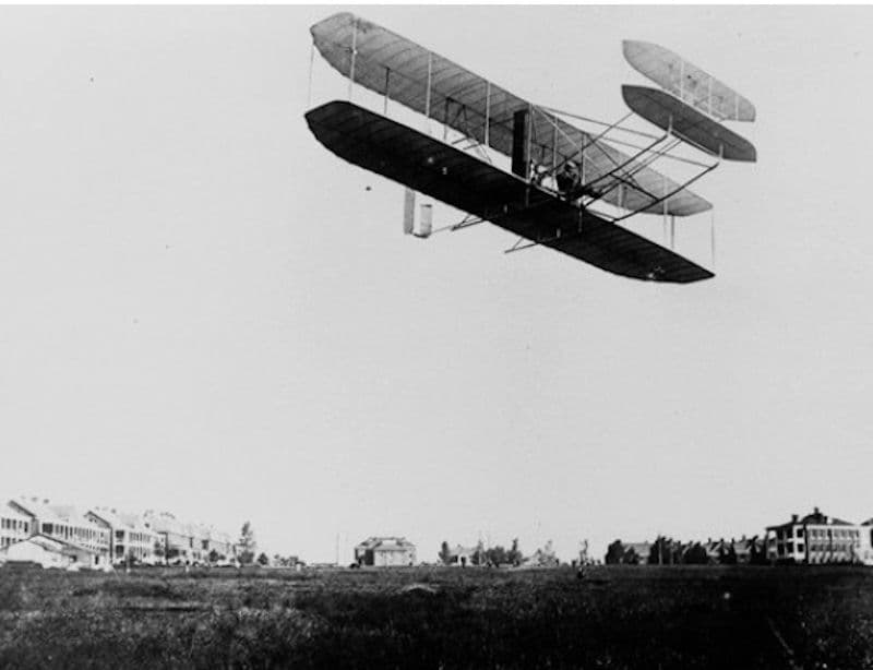 A Wright Flyer demonstration flight over Fort Myer, Virginia, 1909