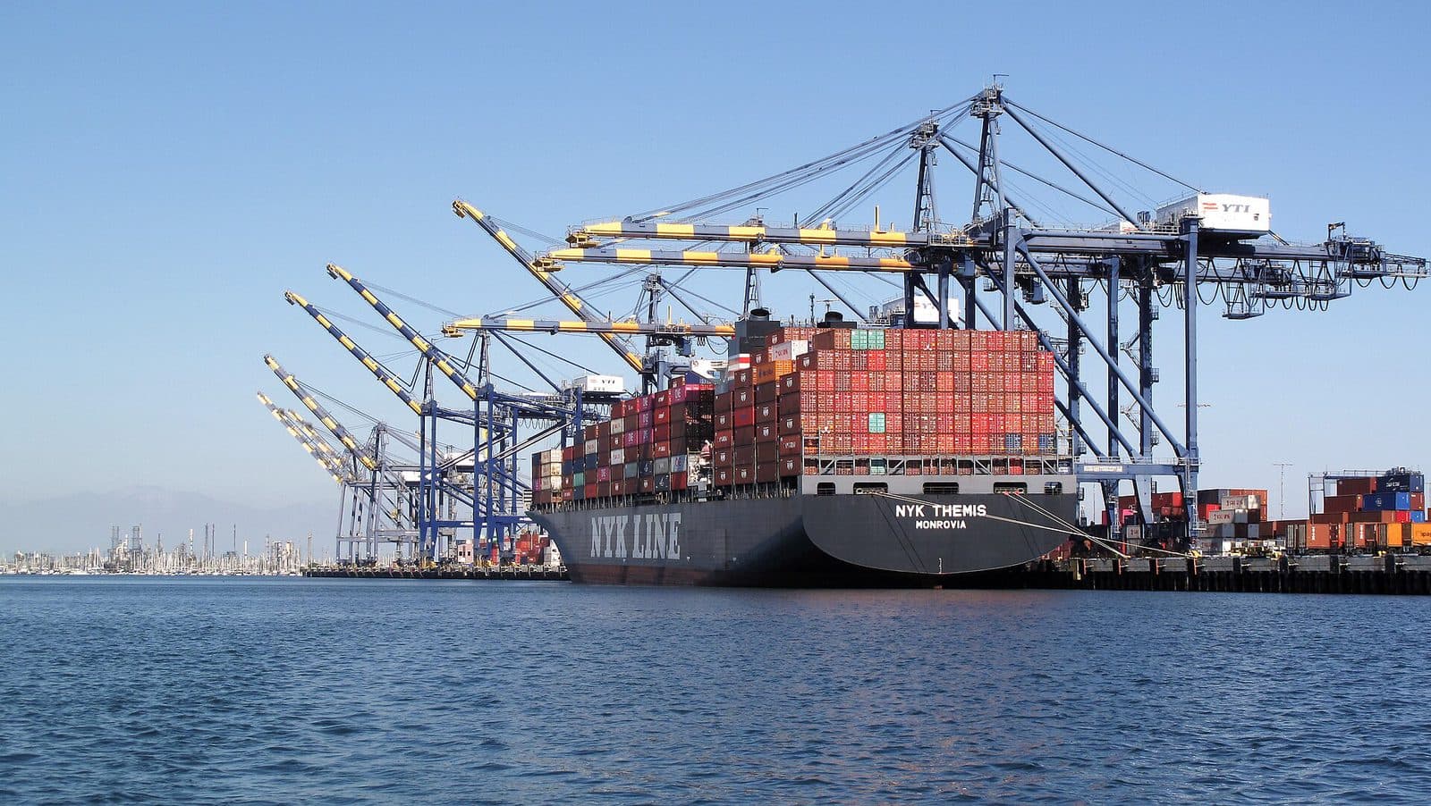 Cranes loading a modern container ship at the Port of Los Angeles