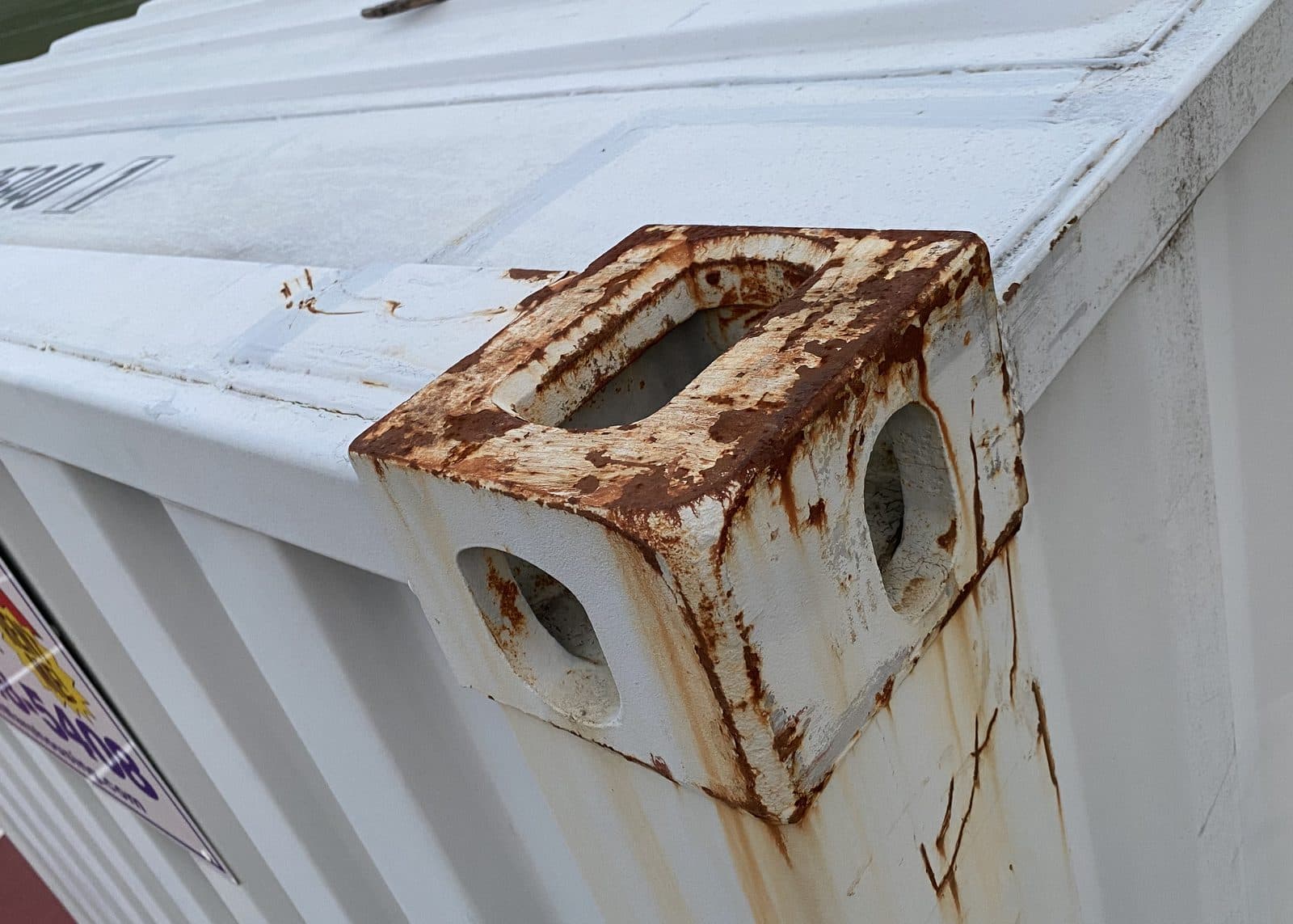 The corner casting of a steel shipping container